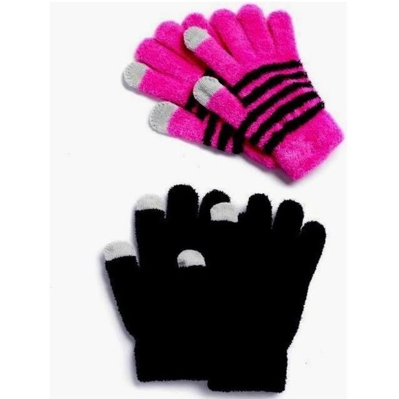 Girls 4-16 2-pack Chelinne Tech Touch Gloves - Black/Pink Combo - Picture 1 of 1